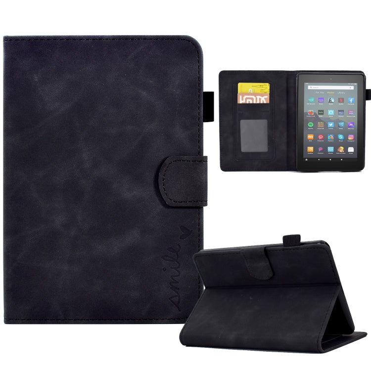 For Amazon Kindle Youth Version 2022 Embossed Smile Flip Tablet Leather Smart Case(Black)