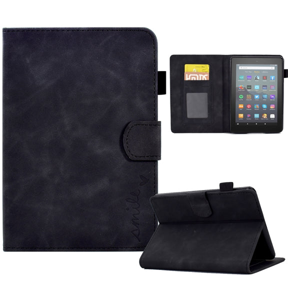 For Amazon Kindle Youth Version 2022 Embossed Smile Flip Tablet Leather Smart Case(Black)