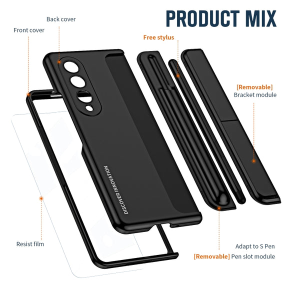 For Samsung Galaxy Z Fold4 2 in 1 Detachable PC Folding Phone Case with Holder & Pen Slot(Black)