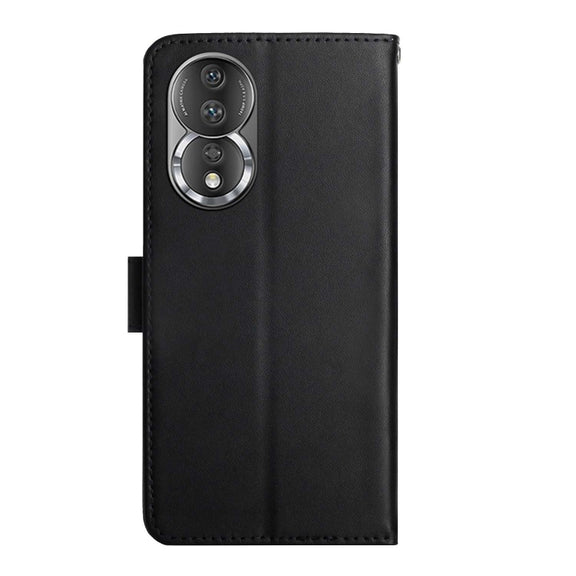 For Honor 80 HT02 Genuine Leather Fingerprint-proof Flip Phone Case(Black)
