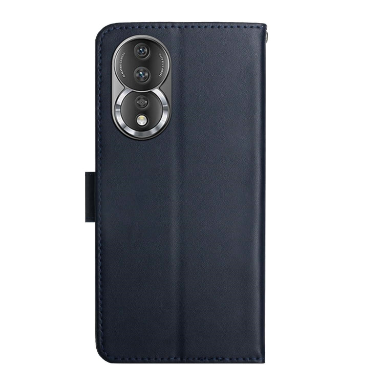 For Honor 80 HT02 Genuine Leather Fingerprint-proof Flip Phone Case(Blue)