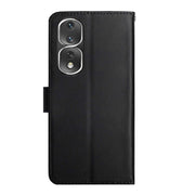 For Honor 80 Pro HT02 Genuine Leather Fingerprint-proof Flip Phone Case(Black)