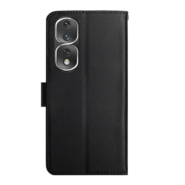 For Honor 80 Pro HT02 Genuine Leather Fingerprint-proof Flip Phone Case(Black)