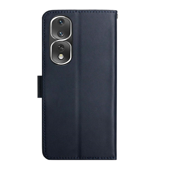 For Honor 80 Pro HT02 Genuine Leather Fingerprint-proof Flip Phone Case(Blue)
