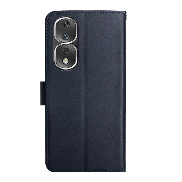 For Honor 80 Pro HT02 Genuine Leather Fingerprint-proof Flip Phone Case(Blue)