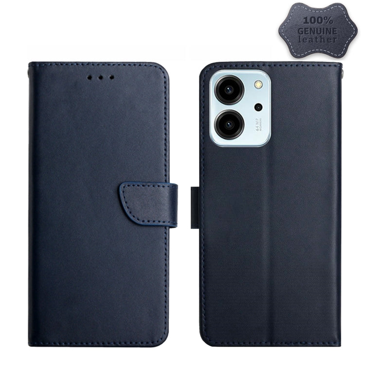 For Honor 80 SE HT02 Genuine Leather Fingerprint-proof Flip Phone Case(Blue)