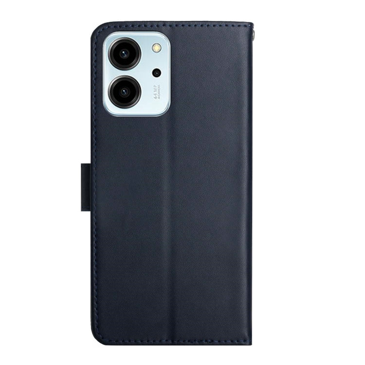 For Honor 80 SE HT02 Genuine Leather Fingerprint-proof Flip Phone Case(Blue)
