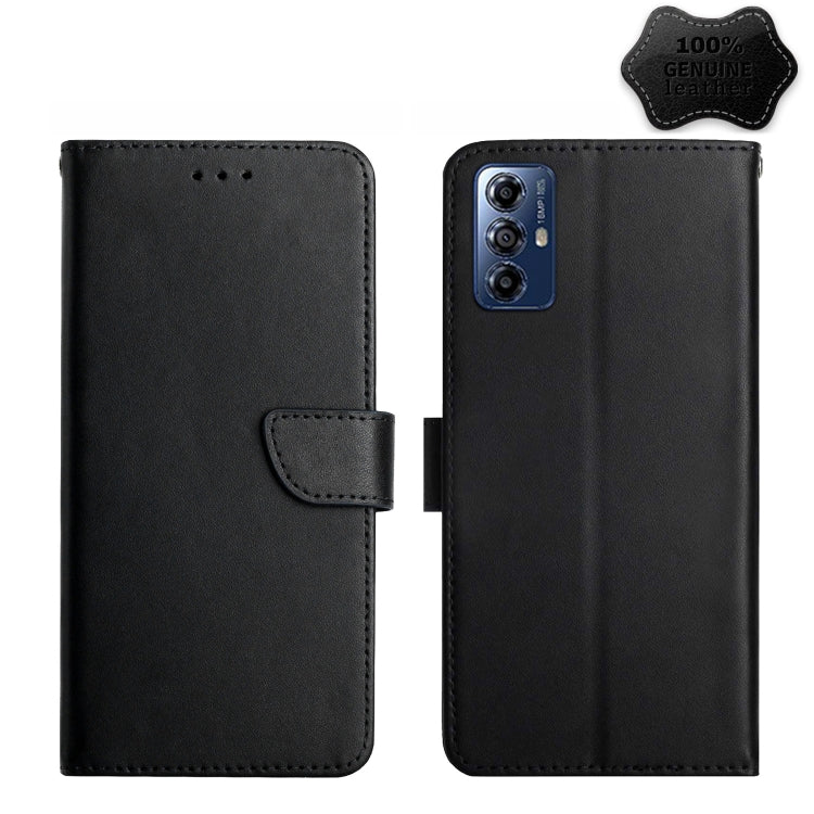 For Motorola Moto G Play 2023 HT02 Genuine Leather Fingerprint-proof Flip Phone Case(Black)