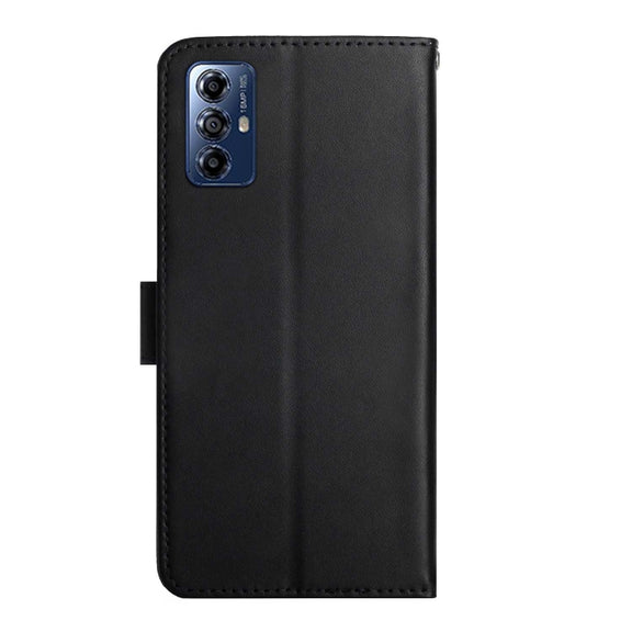 For Motorola Moto G Play 2023 HT02 Genuine Leather Fingerprint-proof Flip Phone Case(Black)