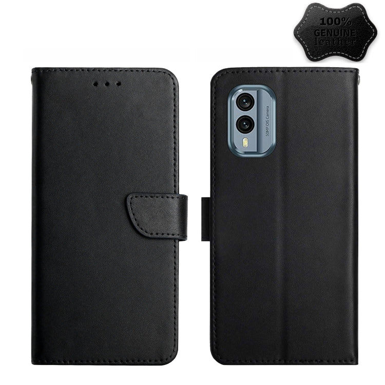For Nokia X30 HT02 Genuine Leather Fingerprint-proof Flip Phone Case(Black)