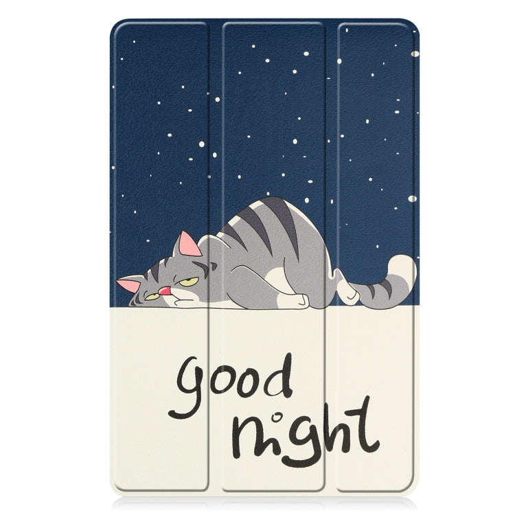 For Nokia T21 Custer Painted 3-Fold Holder Leather Smart Tablet Case(Lazy Cat)
