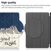 For Nokia T21 Custer Painted 3-Fold Holder Leather Smart Tablet Case(Lazy Cat)