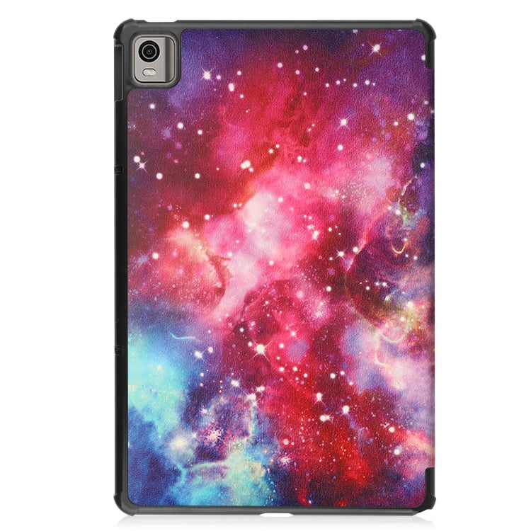 For Nokia T21 Custer Painted 3-Fold Holder Leather Smart Tablet Case(Milky Way Nebula)
