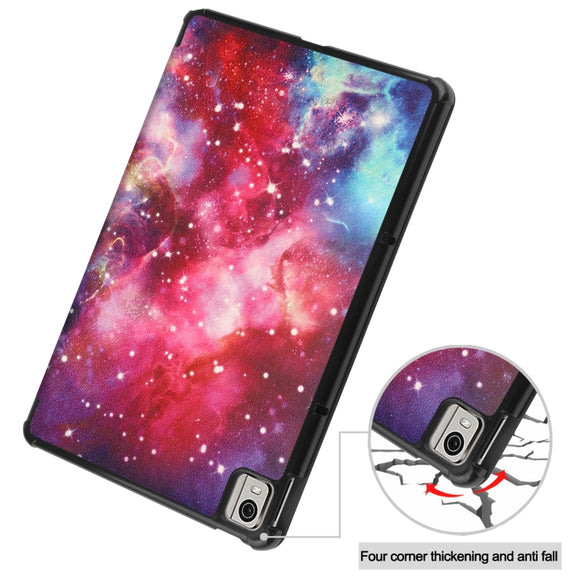 For Nokia T21 Custer Painted 3-Fold Holder Leather Smart Tablet Case(Milky Way Nebula)