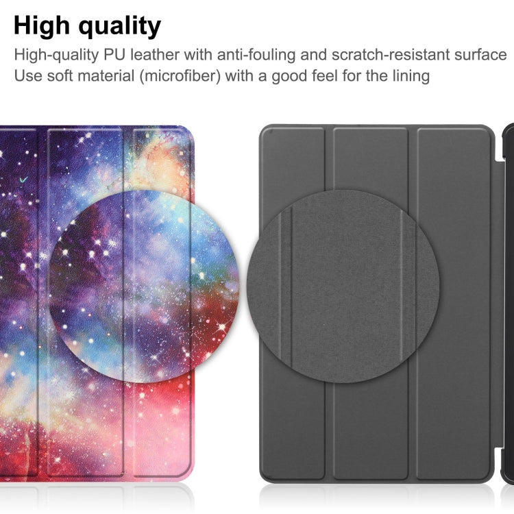 For Nokia T21 Custer Painted 3-Fold Holder Leather Smart Tablet Case(Milky Way Nebula)