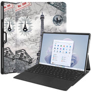 For Microsoft Surface Pro 9 Custer Painted 3-Fold Holder Leather Tablet Case(Retro Tower)