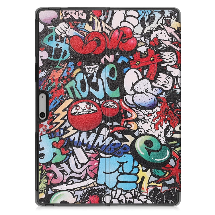 For Microsoft Surface Pro 9 Custer Painted 3-Fold Holder Leather Tablet Case(Graffiti)