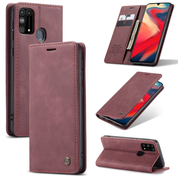 For Galaxy M31 CaseMe-013 Multifunctional Horizontal Flip Leather Case with Card Slot & Holder & Wallet(Wine Red)