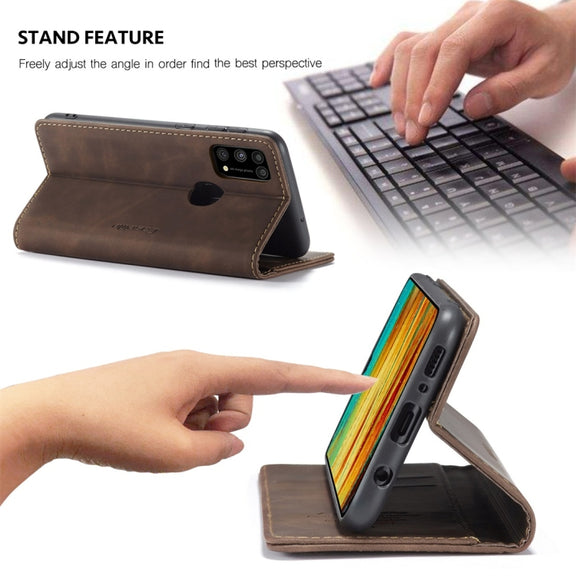 For Galaxy M31 CaseMe-013 Multifunctional Horizontal Flip Leather Case with Card Slot & Holder & Wallet(Coffee)
