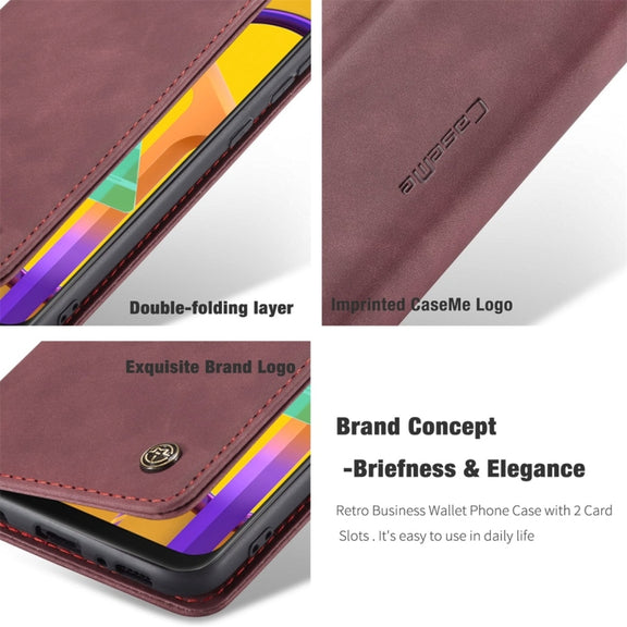 For Galaxy M30S / M21 CaseMe-013 Multifunctional Horizontal Flip Leather Case with Card Slot & Holder & Wallet(Wine Red)