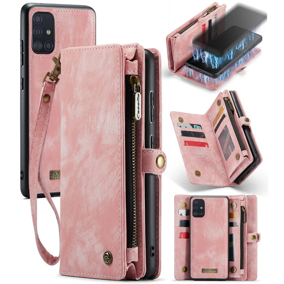 For Samsung Galaxy A51 CaseMe-008 Detachable Multifunctional Flip Leather Phone Case(Pink)
