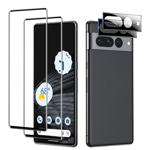 For Google Pixel 7 Pro 2pcs Full Glue Tempered Glass Full Film with 2pcs Aluminum Lens Film Set