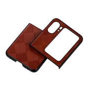 For OPPO Find N2 Flip Weave Plaid PU Phone Case(Brown)