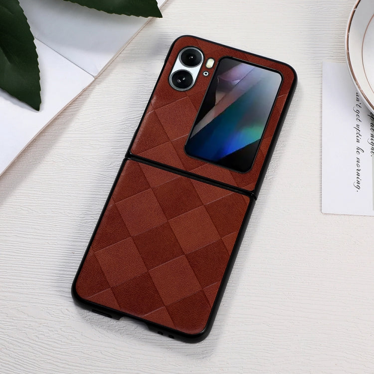 For OPPO Find N2 Flip Weave Plaid PU Phone Case(Brown)