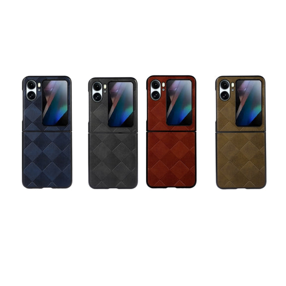 For OPPO Find N2 Flip Weave Plaid PU Phone Case(Brown)