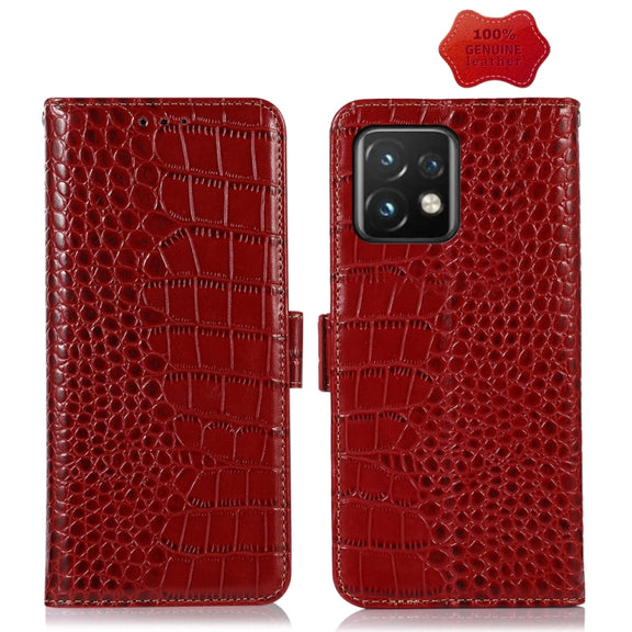 For Motorola Moto X40 Pro Crocodile Top Layer Cowhide Leather Phone Case(Red)