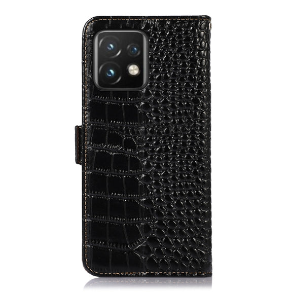 For Motorola Moto X40 Pro Crocodile Top Layer Cowhide Leather Phone Case(Black)