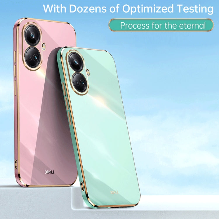 For Realme 10 Pro+ XINLI Straight 6D Plating Gold Edge TPU Phone Case(Black)