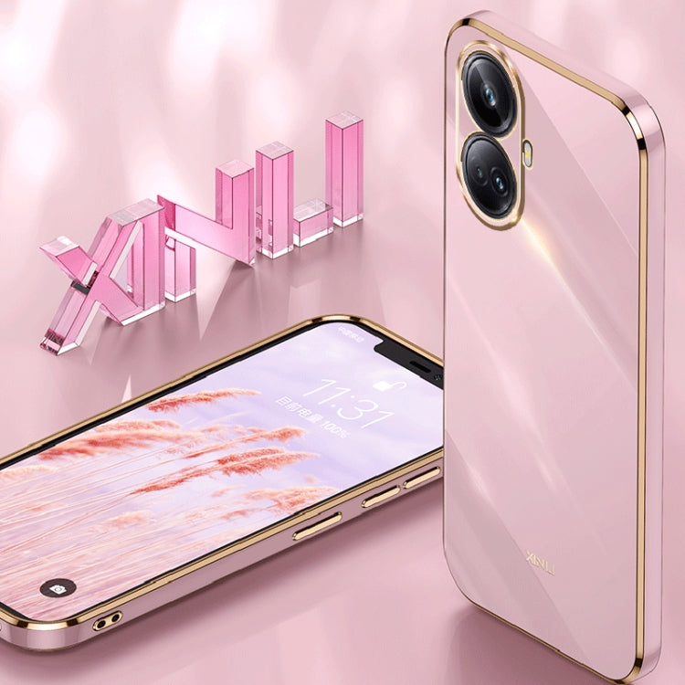 For Realme 10 Pro+ XINLI Straight 6D Plating Gold Edge TPU Phone Case(Black)