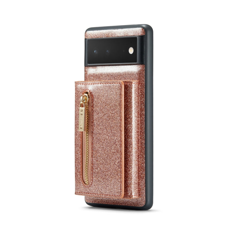 For Google Pixel 6a DG.MING M3 Series Glitter Powder Card Bag Leather Case(Rose Gold)