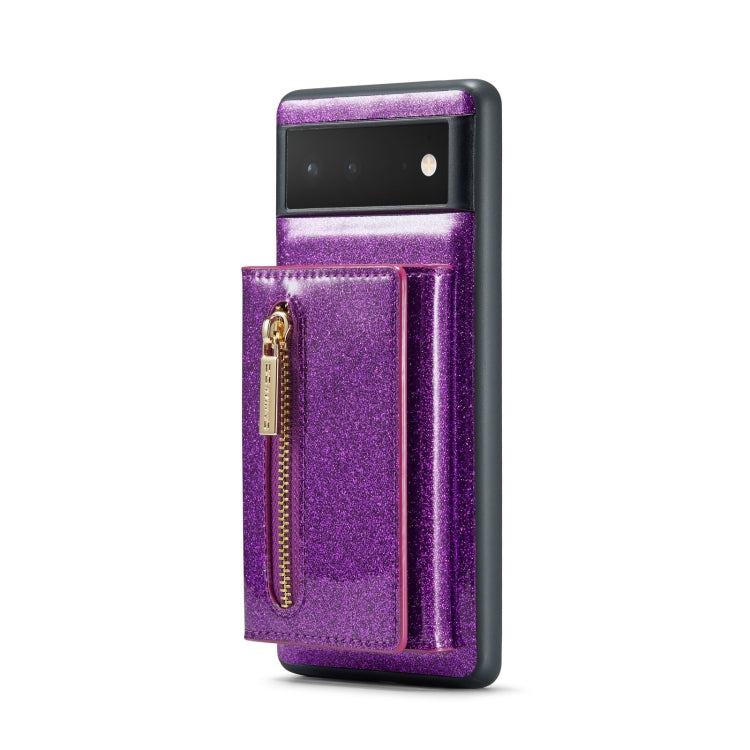 For Google Pixel 6a DG.MING M3 Series Glitter Powder Card Bag Leather Case(Dark Purple)