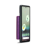 For Google Pixel 6a DG.MING M3 Series Glitter Powder Card Bag Leather Case(Dark Purple)