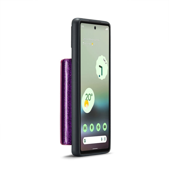 For Google Pixel 6a DG.MING M3 Series Glitter Powder Card Bag Leather Case(Dark Purple)