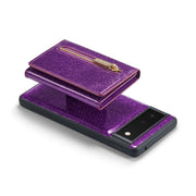 For Google Pixel 6a DG.MING M3 Series Glitter Powder Card Bag Leather Case(Dark Purple)