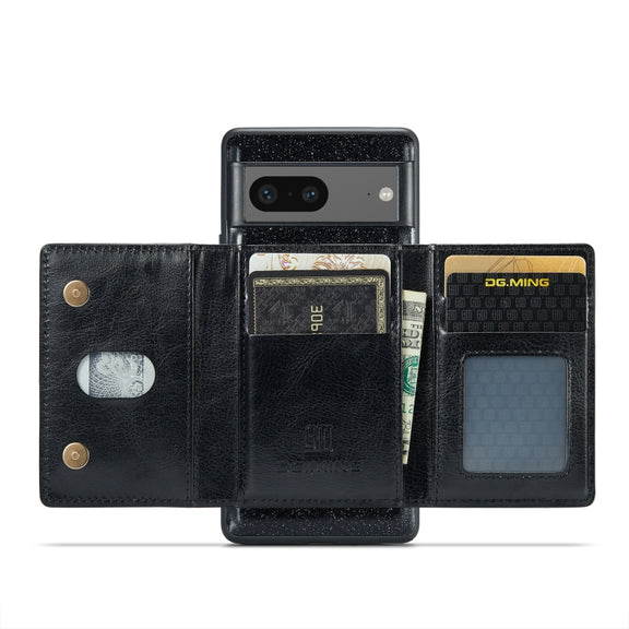 For Google Pixel 7 DG.MING M3 Series Glitter Powder Card Bag Leather Case(Black)