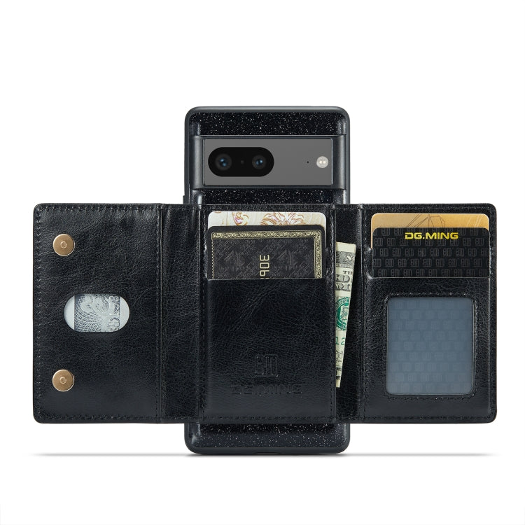 For Google Pixel 7 DG.MING M3 Series Glitter Powder Card Bag Leather Case(Black)