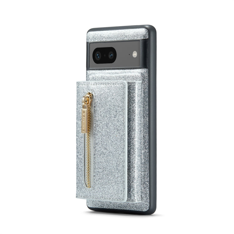 For Google Pixel 7 DG.MING M3 Series Glitter Powder Card Bag Leather Case(Silver)