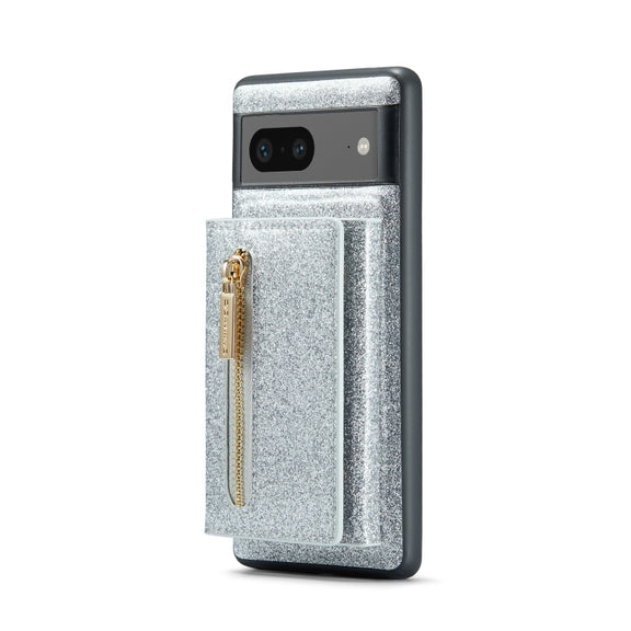 For Google Pixel 7 DG.MING M3 Series Glitter Powder Card Bag Leather Case(Silver)
