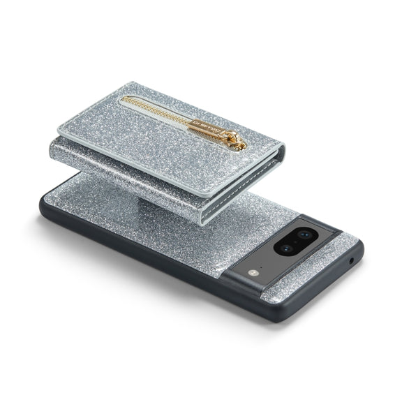For Google Pixel 7 DG.MING M3 Series Glitter Powder Card Bag Leather Case(Silver)