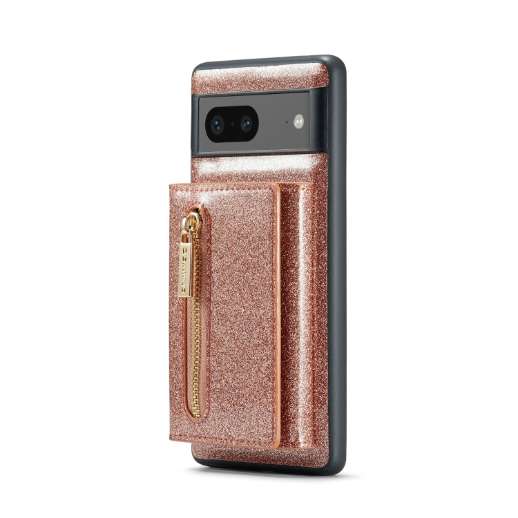 For Google Pixel 7 DG.MING M3 Series Glitter Powder Card Bag Leather Case(Rose Gold)