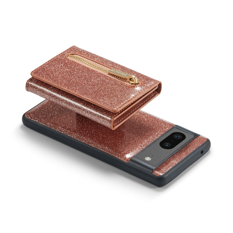 For Google Pixel 7 DG.MING M3 Series Glitter Powder Card Bag Leather Case(Rose Gold)