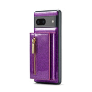 For Google Pixel 7 DG.MING M3 Series Glitter Powder Card Bag Leather Case(Dark Purple)