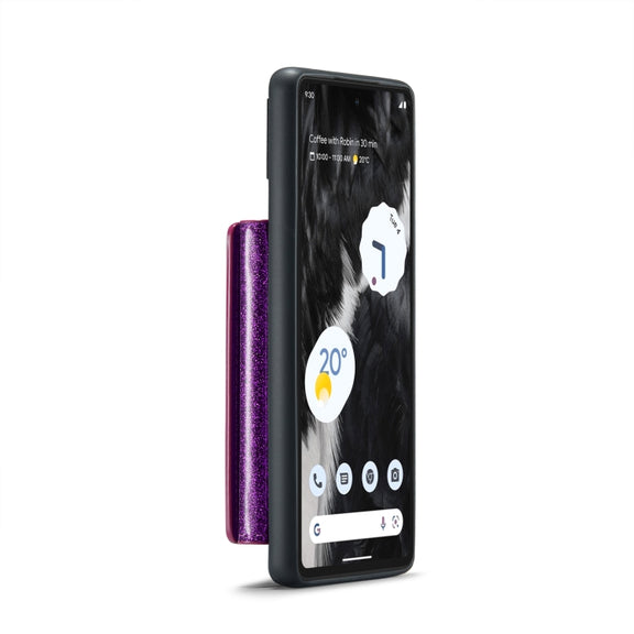 For Google Pixel 7 DG.MING M3 Series Glitter Powder Card Bag Leather Case(Dark Purple)