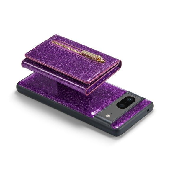 For Google Pixel 7 DG.MING M3 Series Glitter Powder Card Bag Leather Case(Dark Purple)