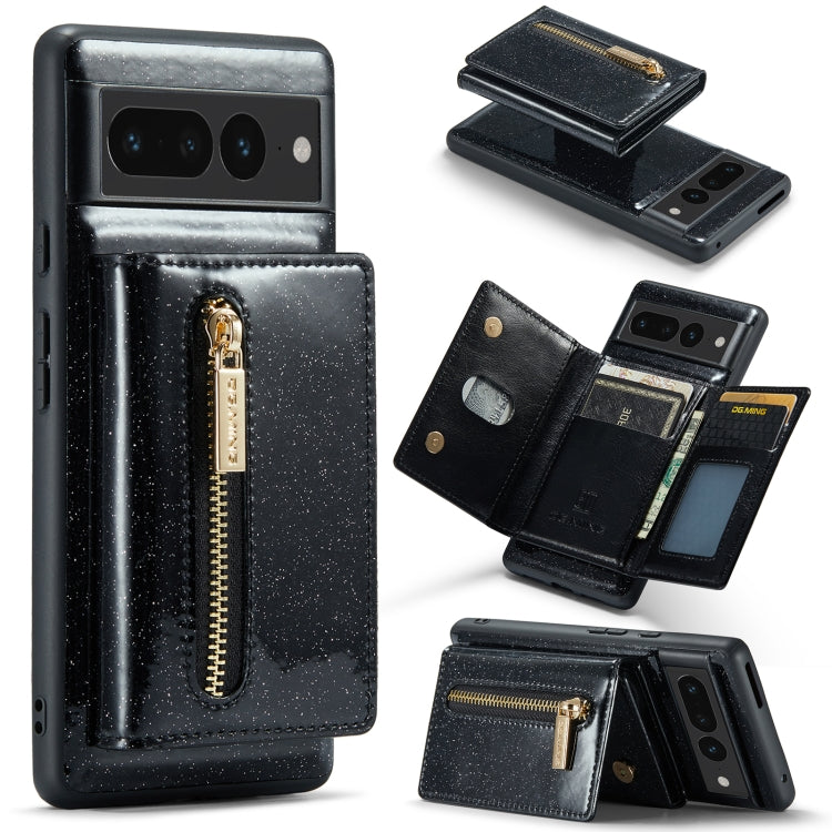 For Google Pixel 7 Pro DG.MING M3 Series Glitter Powder Card Bag Leather Case(Black)
