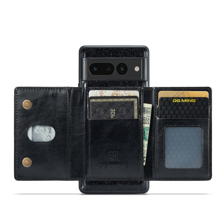 For Google Pixel 7 Pro DG.MING M3 Series Glitter Powder Card Bag Leather Case(Black)
